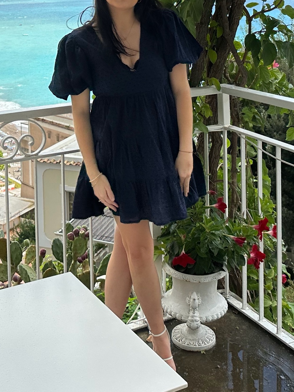 Abercrombie & Fitch Navy V-Neck Puff Sleeve Mini Dress